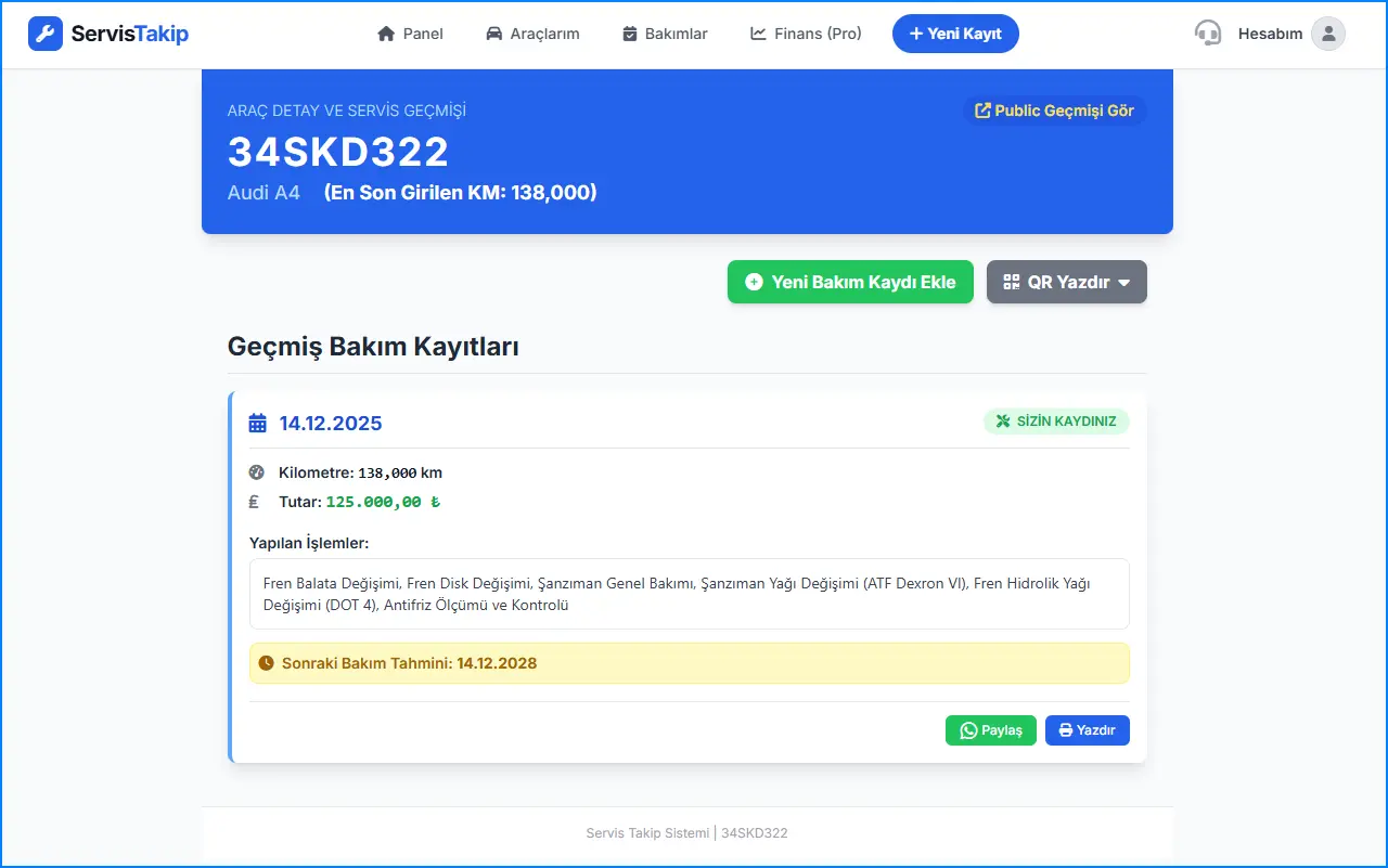 Araç Detay ve Geçmiş